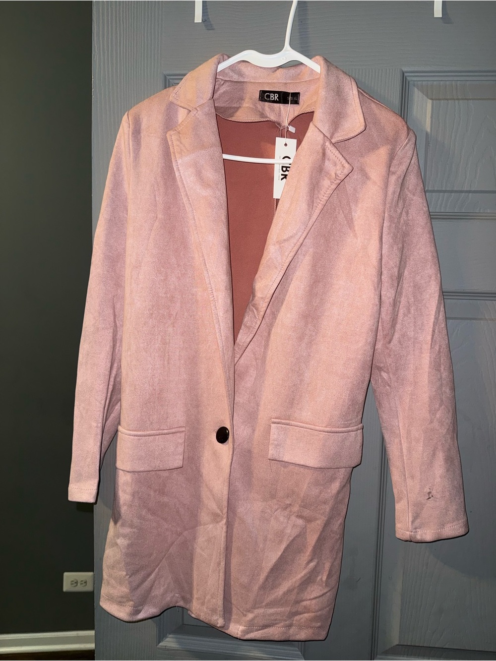 CBR Light Pink Single-Button Suede Blazer Jacket